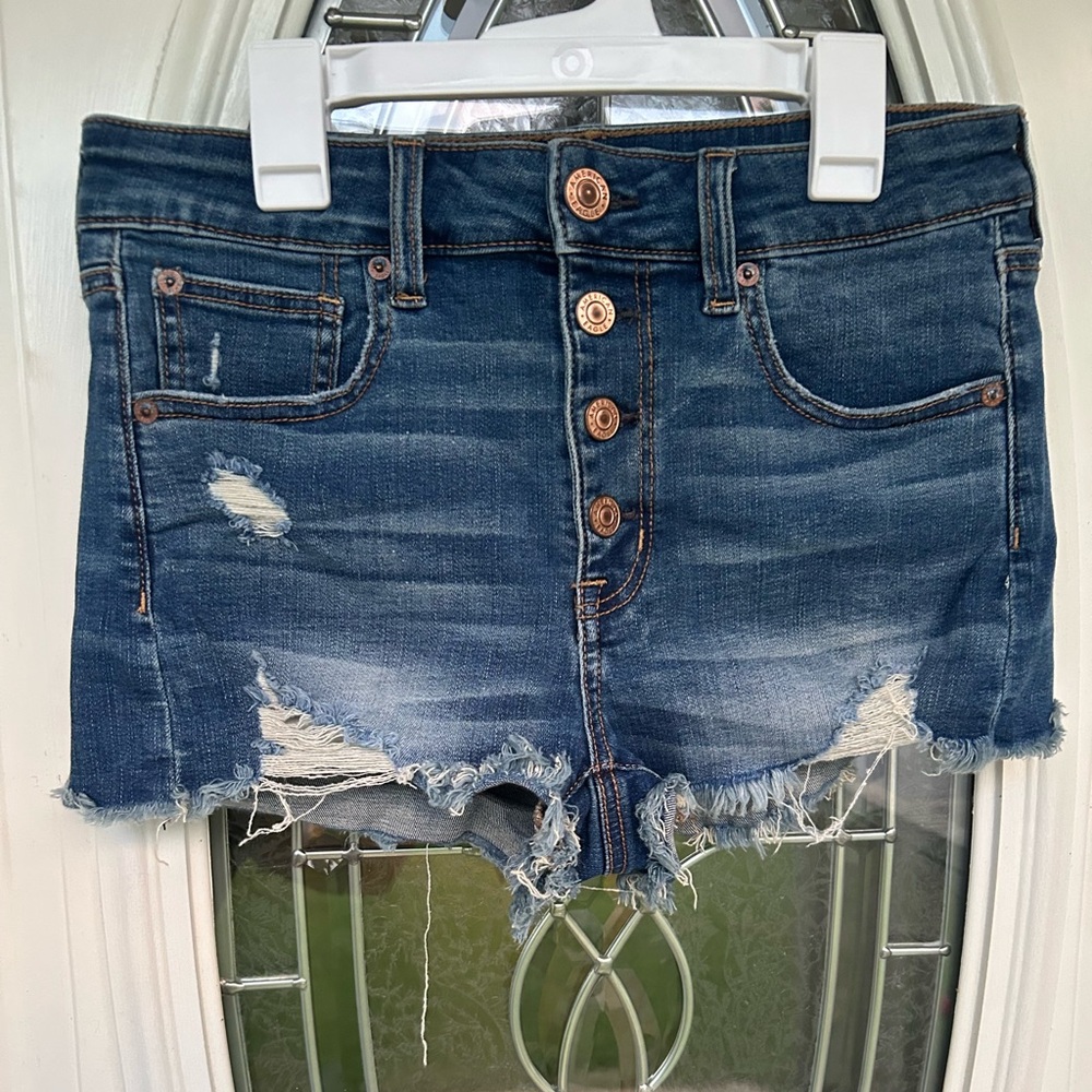 American Eagle Blue Jean Shorts Distressed Raw Hem